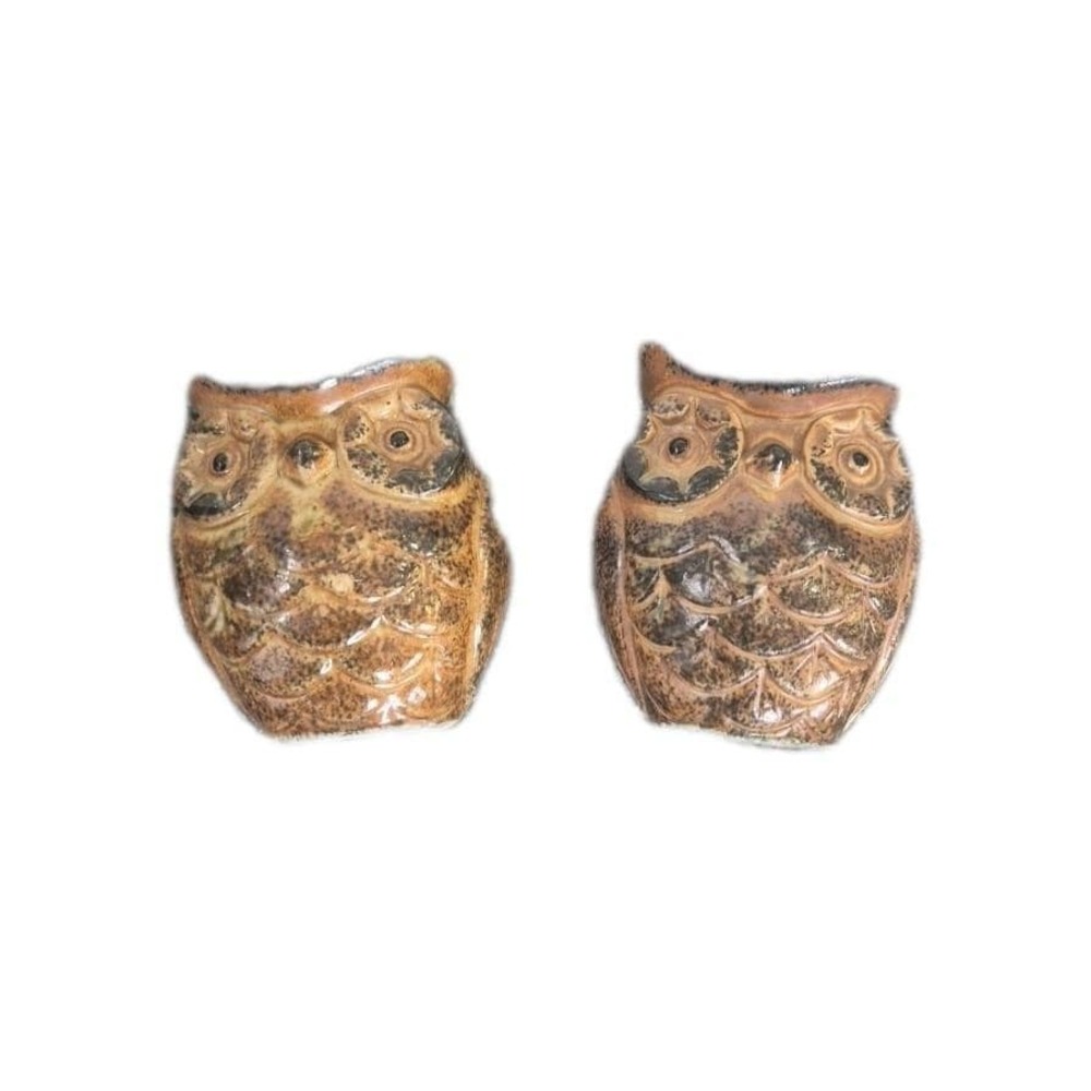 Pair of Vintage Japanese Ceramic Owl-shape Salt Shakers, 2‎ 3/4" Tall